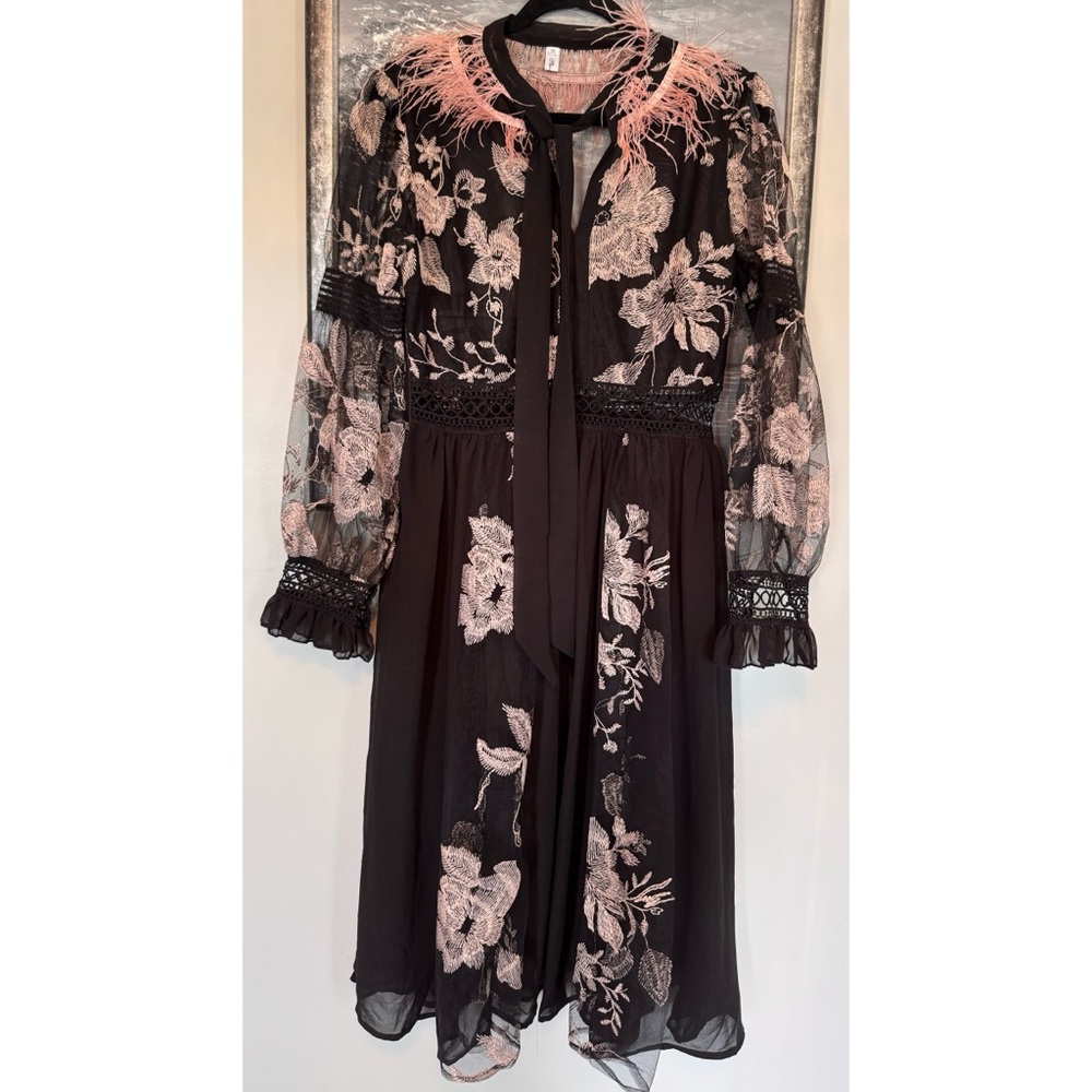 Elegant Black and Pink Floral Dress